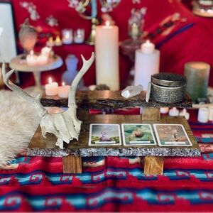 HANDCRAFTED Live Edge Wood Meditation Altar Tea Table Oracle Tarot Mystical Zen
